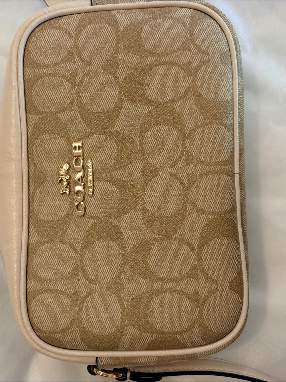 Coach Beige Khaki Signature Canvas Crossbody with Chalk Trim